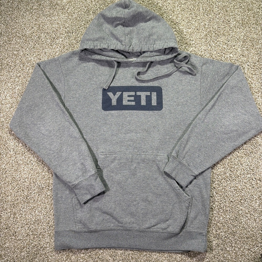 Yeti Hoodie Pullover Medium Gray Graphic Print Good Condition